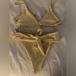 SHEIN Mustard and White Striped Bikini